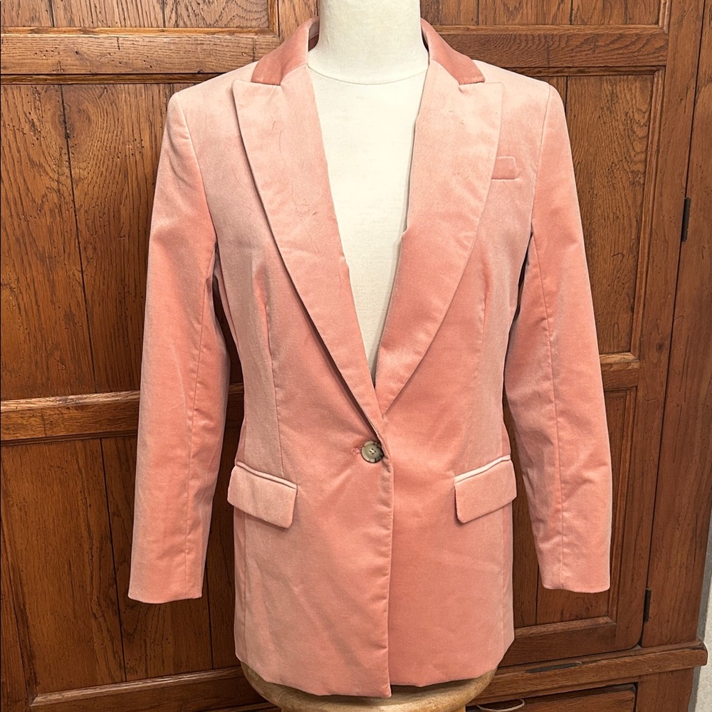 J. Crew⭐️NWT Peachy-Pink Velvet BLAZER Jacket One-Button Women’s Size 2P⭐️NEW!